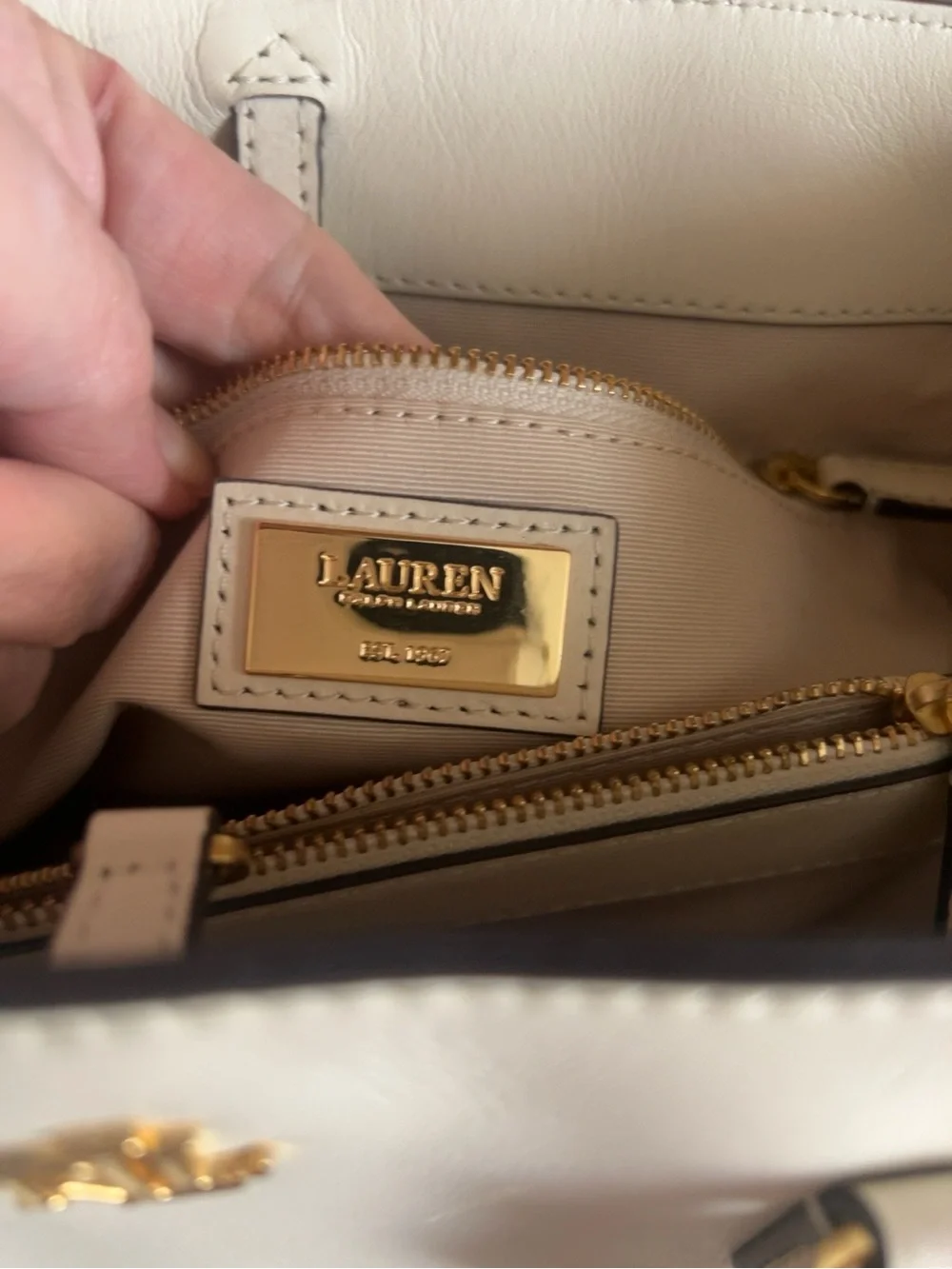 Ralph Lauren Ivory Leather Satchel with Gold Hardware